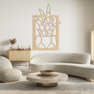 Wanddekoration aus Holz mit vier Motiven von Sukkulenten und Kakteen in Töpfen 2