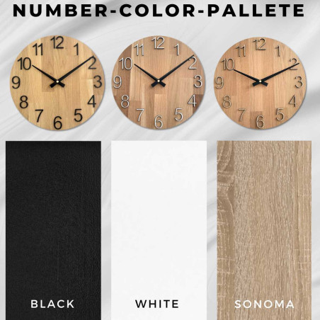 Runde Uhr mit dekorativem Ausschnitt in der Mitte und zartem Holzmuster. Runde Uhr mit dekorativem Ausschnitt in der Mitte und zartem Holzmuster.