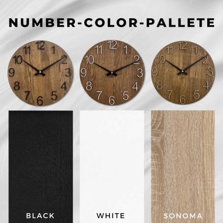 Runde Uhr mit dekorativem Ausschnitt in der Mitte und zartem Holzmuster. Runde Uhr mit dekorativem Ausschnitt in der Mitte und zartem Holzmuster.