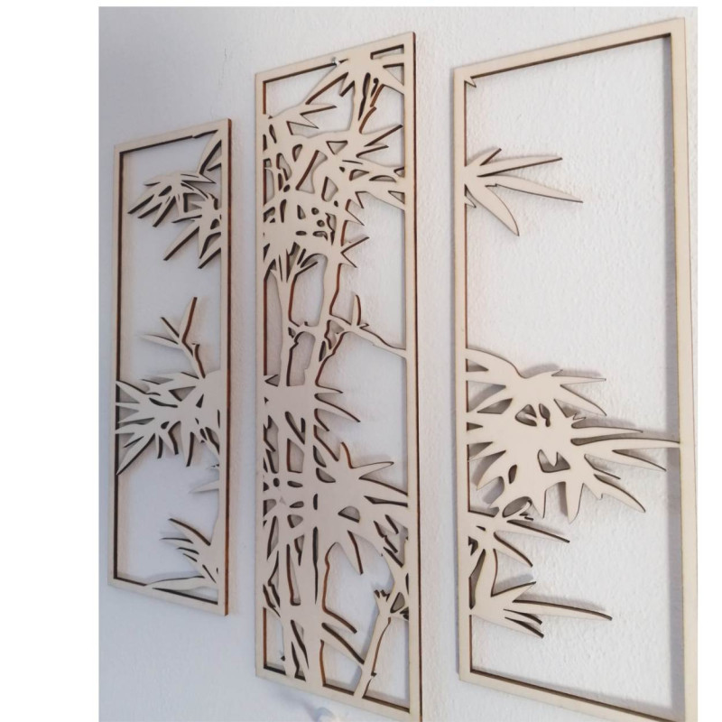 Schwarzes dreiteiliges Metallgemälde mit Bambus – eine stilvolle Ergänzung für Ihr Wohnzimmer oder Büro