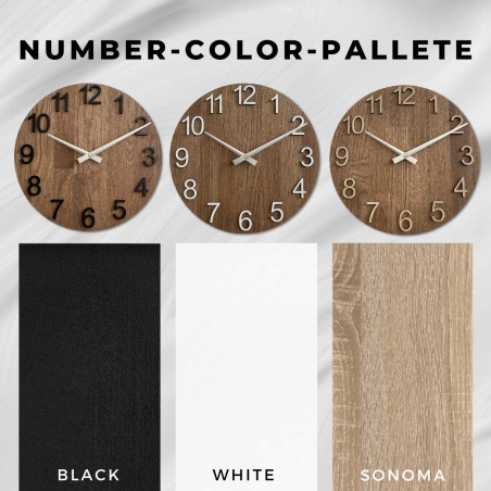 Moderne Holzuhr mit runder Form und dezentem Zifferblatt Moderne Holzuhr mit runder Form und dezentem Zifferblatt