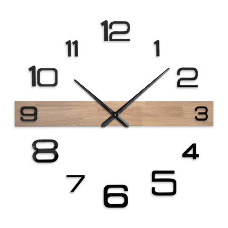 Minimalistische Wanduhr aus Holz mit Metallzeigern und markanter Nummerierung. Minimalistische Wanduhr aus Holz mit Metallzeigern und markanter Nummerierung.