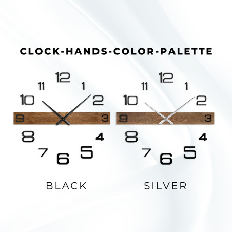 Designer-Wanduhr aus Holz mit dunklen Zeigern und separaten, großen Zahlen. Designer-Wanduhr aus Holz mit dunklen Zeigern und separaten, großen Zahlen.