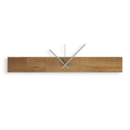 Minimalistische Wanduhr mit Holzteil und schwarzen, gut sichtbaren Zahlen. Minimalistische Wanduhr mit Holzteil und schwarzen, gut sichtbaren Zahlen.