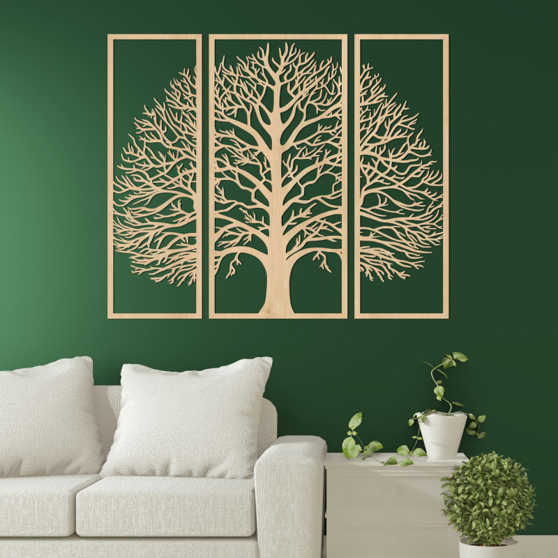 Holz-Wanddeko Lebensbaum: 3-teilige Wanddeko aus Holz