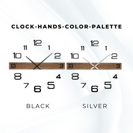 Große Wanduhr aus Holz mit markanten schwarzen Zeigern und separaten Zahlen. Große Wanduhr aus Holz mit markanten schwarzen Zeigern und separaten Zahlen.