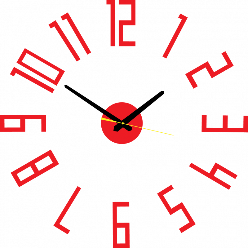 Moderne Wanduhr aus Kunststoff. Eigene Produktion, X-momo