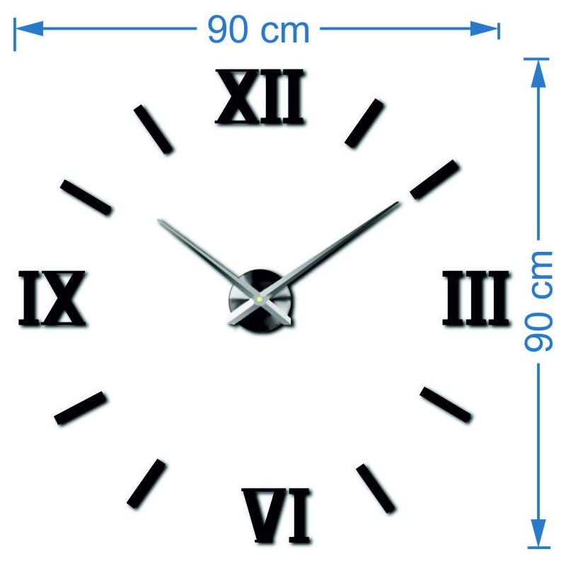 Abmessungen des Wandaufklebers Uhr, Design Wanduhr