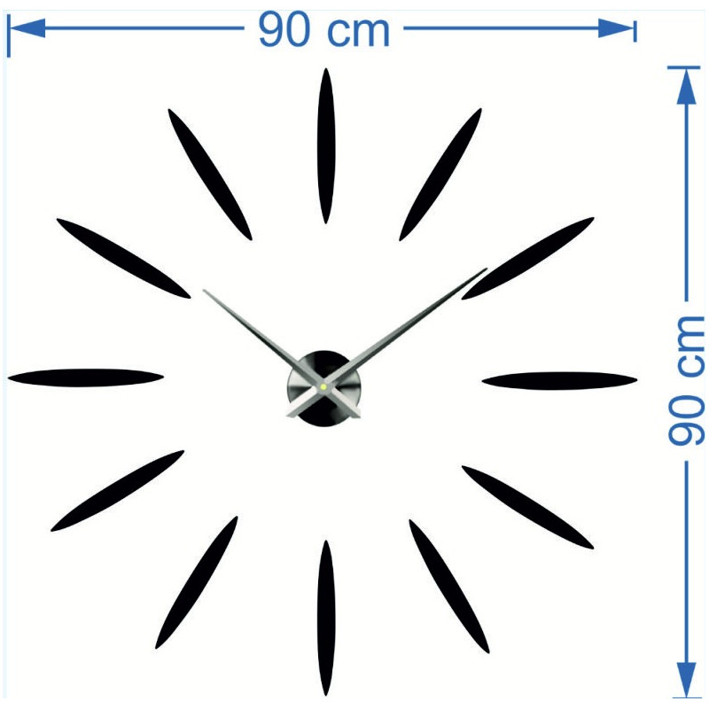 Abmessungen des Wandaufklebers Uhr, Design Wanduhr