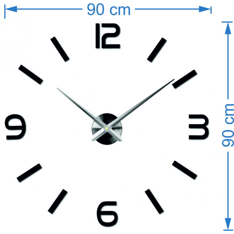 Abmessungen des Wandaufklebers Uhr, Design Wanduhr