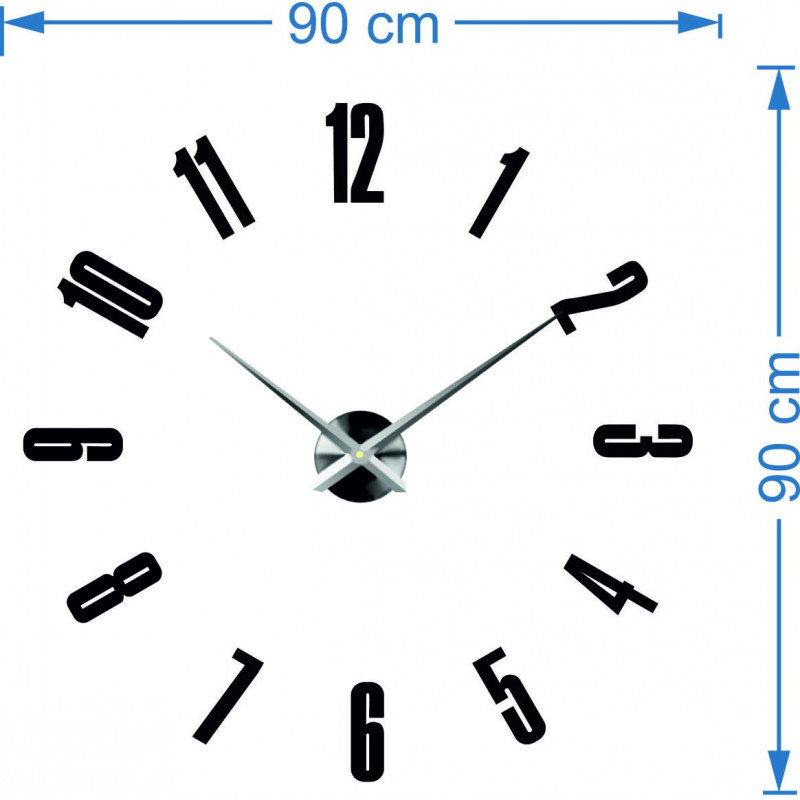 Abmessungen des Wandaufklebers Uhr, Design Wanduhr