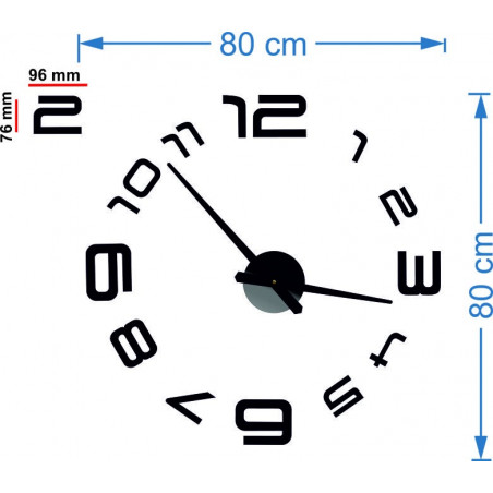 Abmessungen des Wandaufklebers Uhr, Design Wanduhr Abmessungen des Wandaufklebers Uhr, Design Wanduhr