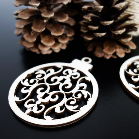 Holzornament-Weihnachtskugel, Größe: 79x90 mm