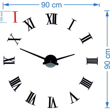 Klebende Wanduhr Roman 2D Plexiglas