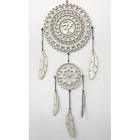 Spiritueller Traumfänger OM, Wanddekoration aus Holz, Federn aus Pappelsperrholz, Boho-Stil. Spiritueller Traumfänger OM, Wanddekoration aus Holz, Federn aus Pappelsperrholz, Boho-Stil.