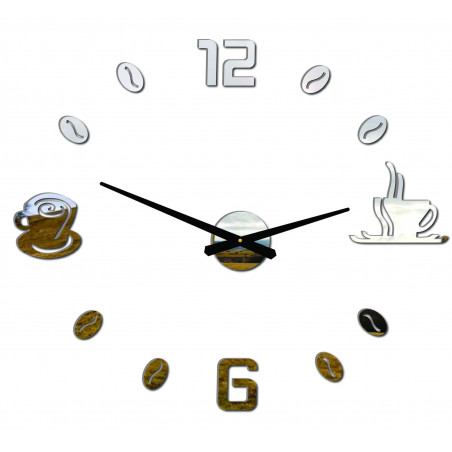 Große selbstklebende Wanduhr COFFE PLEXI Große selbstklebende Wanduhr COFFE PLEXI