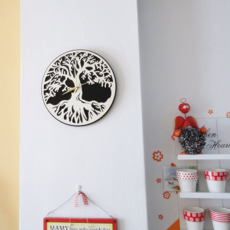 Wanduhr Baum des Lebens Material Sperrholz Pappel und schwarz MDF