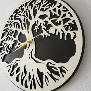 Wanduhr Baum des Lebens Material Sperrholz Pappel und schwarz MDF 2