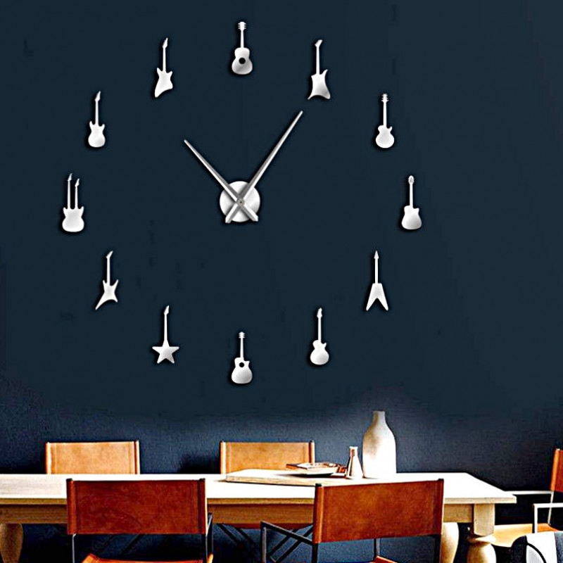 Wanduhr Gitarre Modern Aufkleber Spiegel Uhr DIY GUITAR