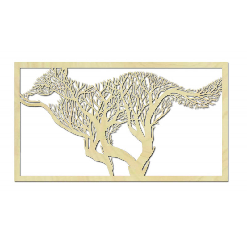 Geschnitzte Wandmalerei eines Hundes aus Holzsperrholz. Moderne Malerei eines Hundes, Bild für die Küche