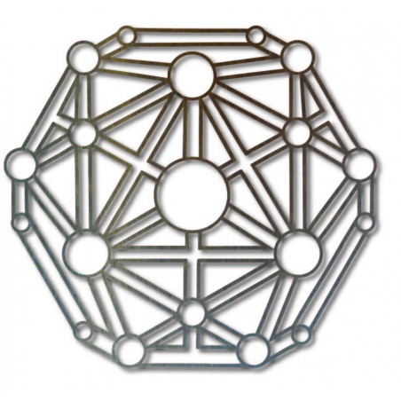 Geometrische Malerei auf einer Wand aus Holzsperrholz