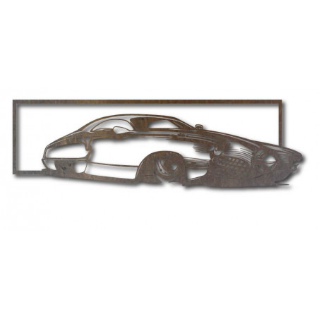 Exklusives Bild an der Wand eines Autos aus historischem Sperrholz